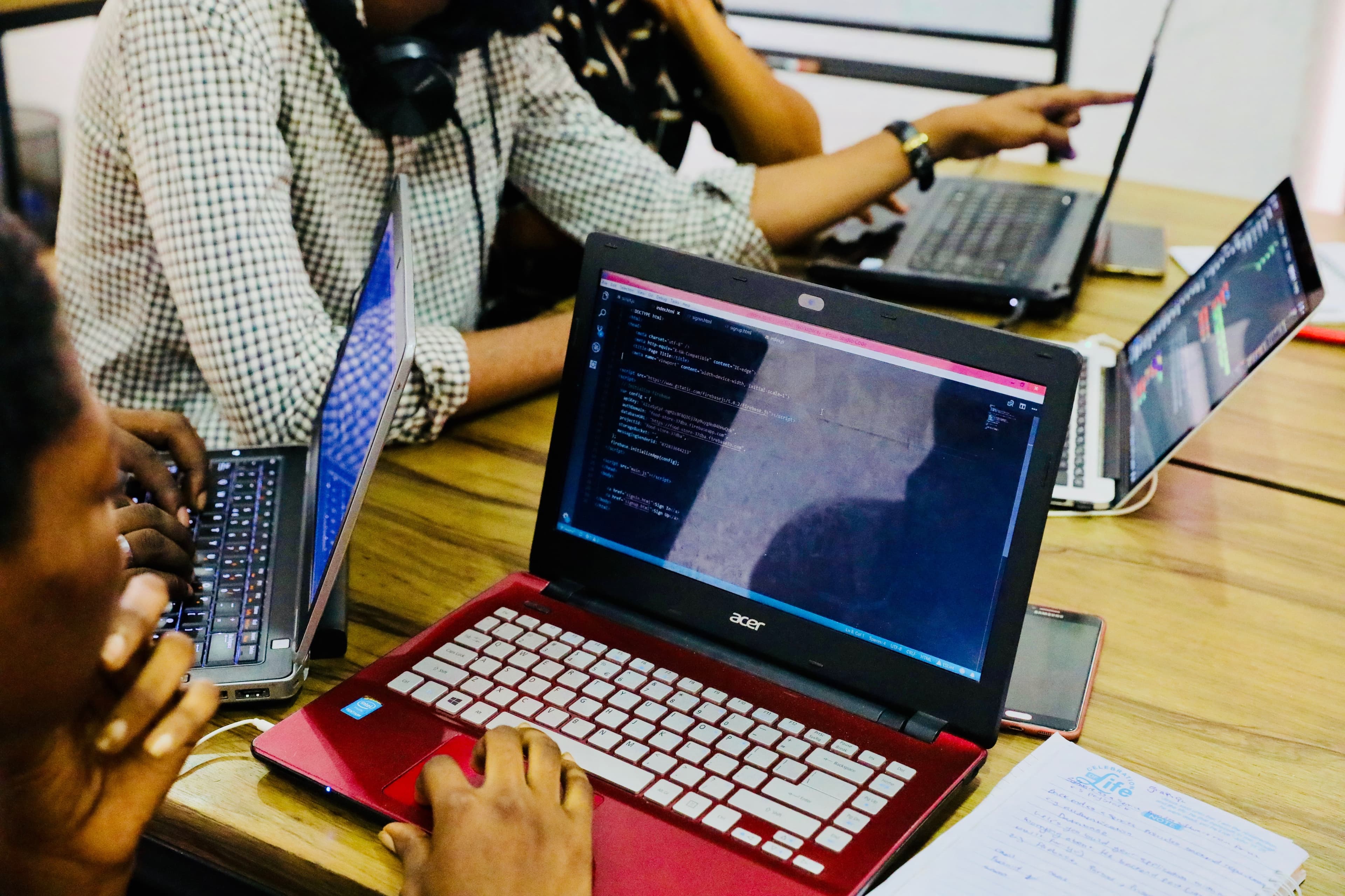 Professionals collaborating during a technology-enabled training session